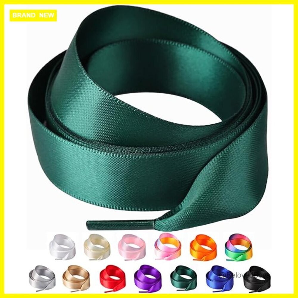 2 Pairs Wide Satin Shoelaces for Sneakers, 55 Inch Length